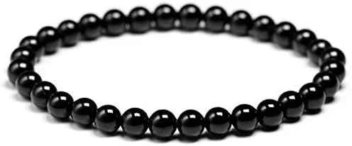 Vista 4 de Marka Jewelry Pulsera de piedras preciosas de turmalina negra natural original para hombres y mujeres, cuentas redondas sueltas de 0.31 pulgadas