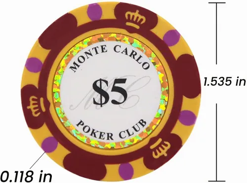 Vista 3 de Fichas de Poker Clay Monte Carlo de 0.49 oz - Paquete de 50 fichas blanco ($1 White)