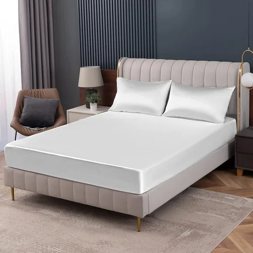 Vista 37 de Homiest Sábana bajera ajustable de satén azul bebé, tamaño individual, bolsillo profundo, ropa de cama lujosa y ultrasuave