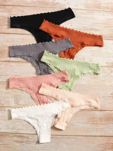 Vista 2 de SHENHE Ropa interior de 7 piezas para mujer, con ribete de encaje, lazo y tiro bajo