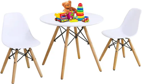 Vista 11 de Costzon Juego de mesa y silla para niños, 5 piezas de escritorio para niños de estilo moderno de mediados de siglo con patas de madera, marco