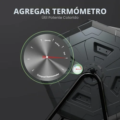 Vista 4 de SQUEEZE master Contenedor grande de compost, giratorio para jardín al aire libre con termómetro, medición automática de temperatura, marco de acero