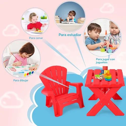 Vista 5 de Costzon Juego de mesa y silla para niños, mesa de actividades al aire libre y sillas Adirondack para picnic, jardín, patio, patio trasero y playa