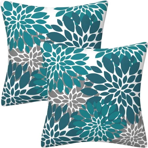 Vista 33 de Juego de 2 fundas de almohada decorativas de dalia azul marino, rojo, gris, dalia floral, para interiores y exteriores, funda de almohada de Floral 1