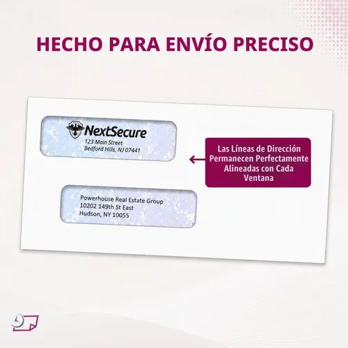 Vista 3 de NextDayLabels Sobres de doble ventana #8 – Paquete de 100 sobres de negocios listos para sellar con tinte de seguridad – Sobres autosellantes