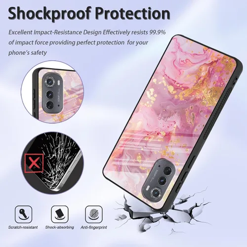 Vista 4 de Funda para Motorola Moto Edge 2022, cubierta trasera de vidrio templado con protector de pantalla, protección a prueba de golpes para Motorola Moto