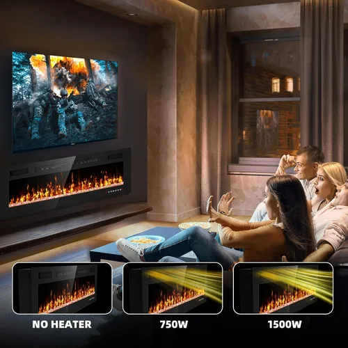 Vista 7 de Chimenea eléctrica de 50" empotrada y montada en la pared con control remoto, pantalla táctil