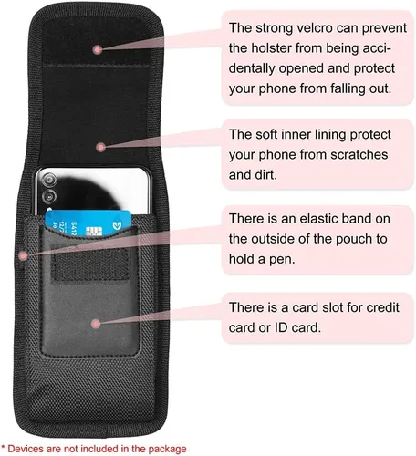 Vista 4 de Funda vertical de nylon para teléfono celular con clip para cinturón y gancho - XL