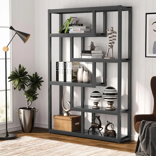 Vista 3 de Tribesigns Way to Origin Estantería Moderna de 6 Estantes, Librero Industrial Etagere, 69 Pulgadas de Alto Almacenamiento y Exhibición Estantes Negro