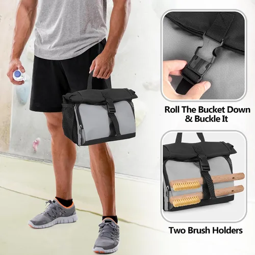 Vista 5 de PGmoon Bolsa de tiza grande para escalada en roca y boulder con forro de papel de aluminio, cierre magnético, múltiples bolsillos, 2 soportes