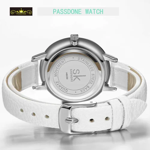 Vista 4 de SK - Reloj de pulsera para mujer, correa de piel, de cuarzo, reloj de lujo japonés de cuarzo.