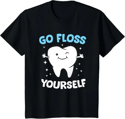 Vista 44 de Camiseta higienista dental, asistente dental, Go Floss Yourself dentista, Negro, S