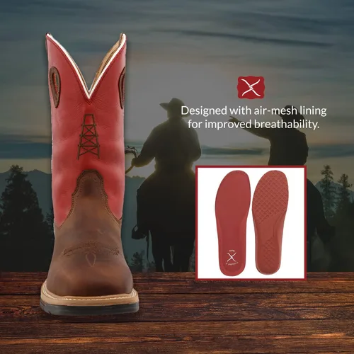 Vista 4 de Twisted X Puntera compuesta impermeable Lite Western Work Boot para hombre - Mlccw01, Latigo envejecido/Rojo