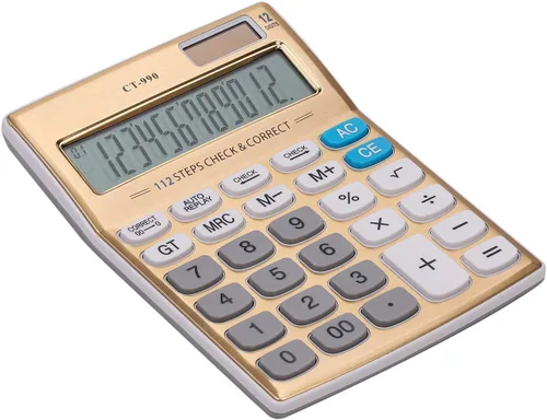 Vista 8 de Calculadora de escritorio de función estándar con pantalla LCD grande de 12 dígitos con energía solar, oro