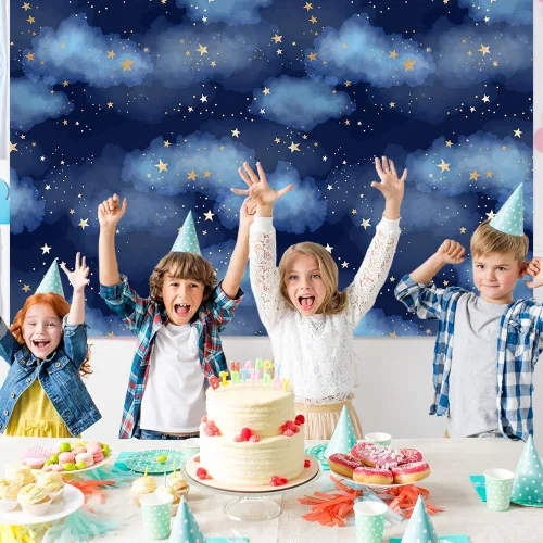 Vista 5 de MEHOFOTO Fondo de estudio fotográfico de cielo azul oscuro, nube, accesorios de fondo para niños, cumpleaños, príncipe, baby shower, decoración
