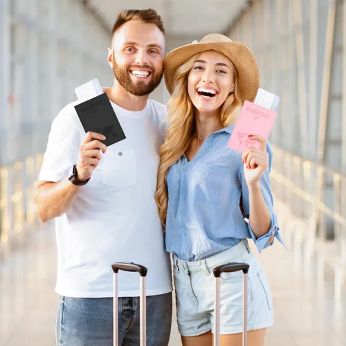 Vista 4 de Paquete de 3 soportes para pasaporte para viajes, funda de cartera de pasaporte de viaje, soporte para pasaporte para libros de pasaporte