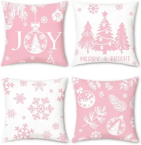 Vista 6 de Fundas de almohada de Navidad, copos de nieve, renos, árbol de Navidad, fundas de almohada decorativas de poliéster para sofá, cama, hogar, patio
