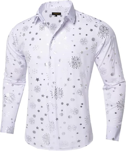 Vista 17 de DiBanGu Camisa de vestir de paisley de seda para hombre, formal, de manga larga, con cuello abotonado, camisas informales para fiesta de boda Negro
