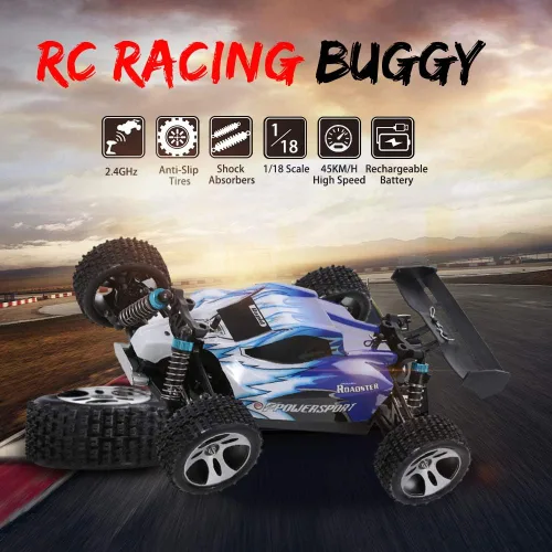 Vista 2 de GoolRC WLtoys A959 RC Car, 1:18 Escala 2.4Ghz Vehículo de Control Remoto Camiones todoterreno, 4WD 45KM/H Carreras de Alta Velocidad Buggy Car RTR