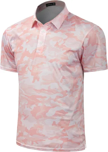 Vista 25 de TAPULCO Camisetas tipo polo de secado rápido para hombre, diseño de camuflaje, atléticas, ligeras, transpirables, casuales, para golf