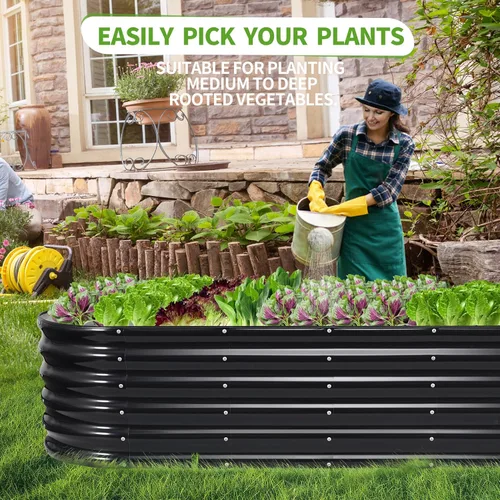 Vista 7 de Cama de jardín elevada galvanizada para exteriores, camas elevadas para jardinería, caja de maceta de metal, kit de cama de jardín elevada de acero