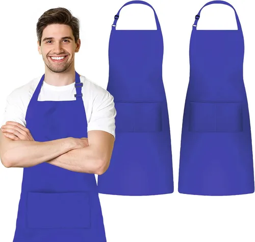 Vista 18 de Adjustable Bib Apron 100% Polyester Kitchen Aprons Waterdrop Resistant Aprons with Adjustable Strap, Pockets & Long Ties