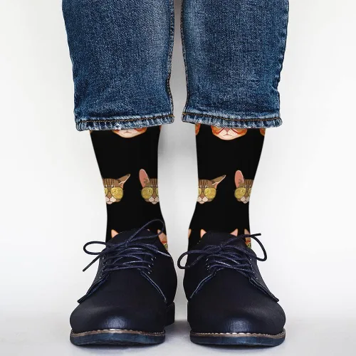 Vista 5 de AOYEGO Calcetines divertidos con guirnalda de bombillas brillantes, calcetines casuales novedosos, diseño de color de contraste para mujeres