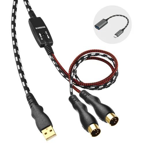 Vista 8 de Cable MIDI, cable de interfaz MIDI a tipo C de 4.5 pies, interfaz MIDI de entrada/salida a adaptador de cable tipo C con indicador para teclado