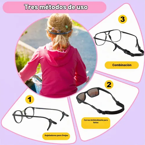 Vista 5 de SMARTTOP kids eye glass Strap with storage box No Tail sunglass Strap Eyeglass Holder Around Neck-Adjustable Eyewear Retainer Negro