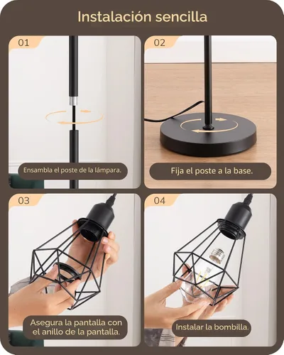 Vista 7 de EDISHINE Lámparas de Pie Estilo Granja de 70 Pulgadas para Sala de Estar, Lámparas Industriales Altas de Pie Regulables con 3 Bombillas LED Edison