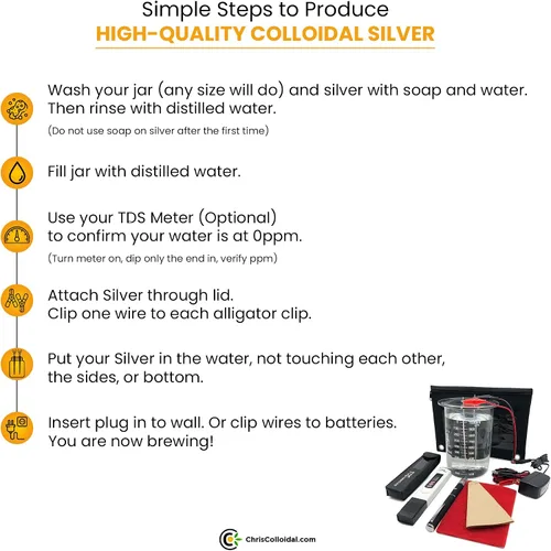 Vista 5 de Kit de generador de plata iónica-nano coloidal original de 12 V con alambre de plata pura 99.995% - Solo tienes que añadir agua destilada y un frasco