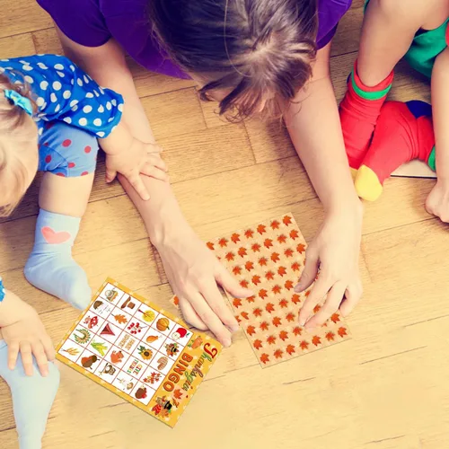 Vista 6 de Fancy Land Juego de bingo de Acción de Gracias, 24 jugadores para niños, suministros de manualidades para fiestas navideñas