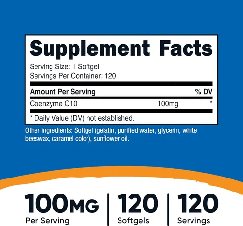 Vista 2 de Nutricost Cápsulas blandas CoQ10 (120 porciones, 100 mg por porción), mejor absorción, suplemento CoQ10 ultra puro, sin gluten y sin OMG