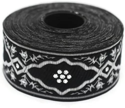 Vista 12 de Carrete de 11 yardas 1.37 pulgadas negro Andalucía Jacquard cinta tapicería tela tejida Dekorband Trim Fabricación de cortinas