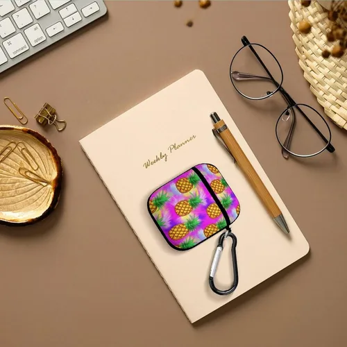 Vista 7 de Funda con diseño tropical de piñas de neón para AirPods, TPU a prueba de golpes, compatible con AirPods 2 y 4