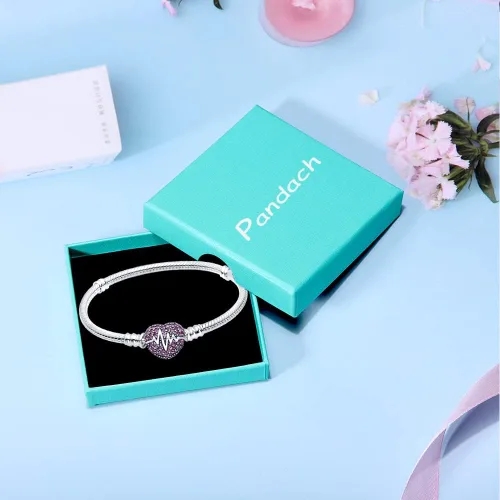 Vista 4 de Pandach Pulsera de cadena de serpiente de plata de ley 925 LOVE con cierre de circonita cúbica transparente, pulseras básicas con dije que se