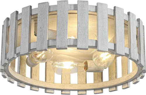 Vista 15 de Lámpara de techo de montaje empotrado de granja, lámpara de madera cerca del techo, accesorios de iluminación rústicos de pasillo para cocina