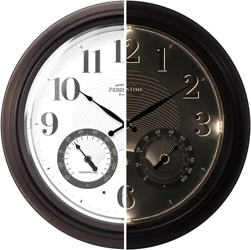 Vista 10 de Presentime & Co. Reloj iluminado para exteriores de 18 pulgadas, resistente al agua, reloj de pared grande iluminado con termómetro e higrómetro