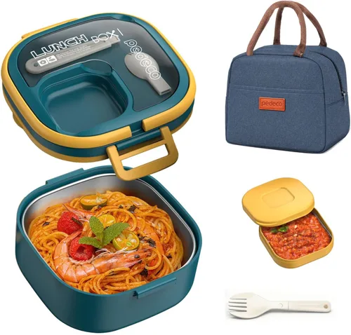 Vista 18 de PEDECO - Caja azul individual Bento, utensilios divisores extraíbles, aptos para microondas Single compartment w/ removable divider Customize