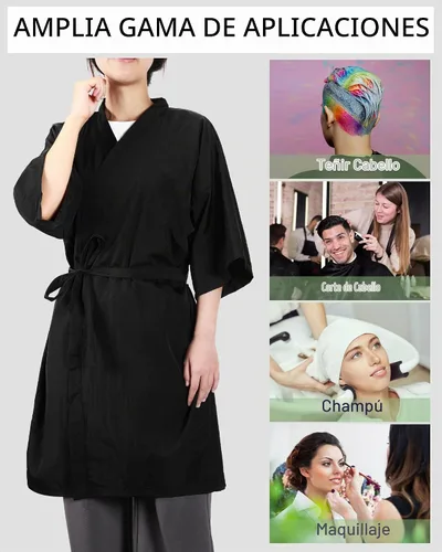 Vista 3 de Toulite - 4 batas de peluquería para cliente, color negro, con lazo ajustable para corte de cabello (sin bolsillo, mediano)