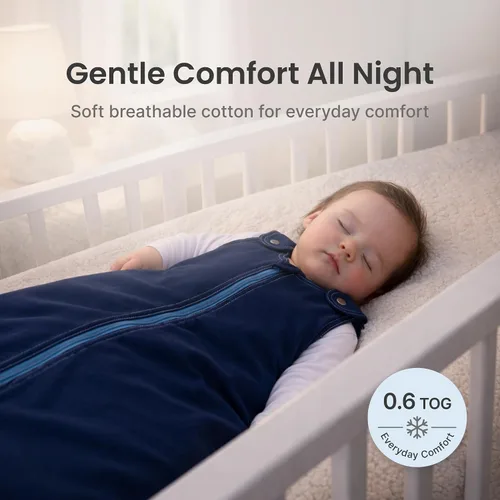 Vista 2 de Baby Deedee Sleep Nest Basic - Saco de dormir para bebé de 0.6 TOG de 0 a 6 meses, saco de dormir de algodón con broches de hombro patentados, manta