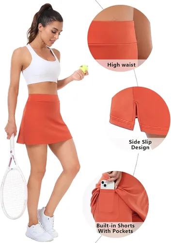 Vista 4 de Ridshy Faldas de tenis para mujer, faldas de golf atléticas, para entrenamiento, correr, ropa deportiva con pantalones cortos con bolsillo, paquete