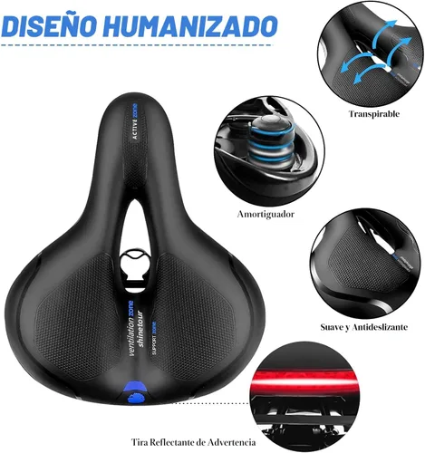 Vista 3 de Asiento de bicicleta cómodo para mujer y hombre, sillín de bicicleta ancho de repuesto con acolchado de espuma viscoelástica, suave y con absorción