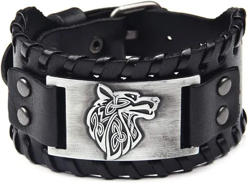 Vista 17 de GelConnie - Pulsera de piel con amuleto vikingo y talismán escandinavo celta pagano