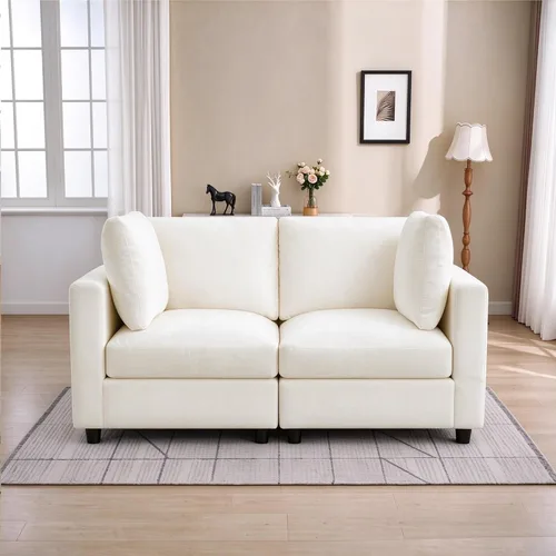 Vista 33 de 63" sofá seccional modular de Loveseat con otomana movible para sala de Beige