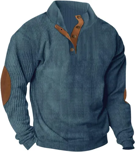 Vista 4 de RTRDE Sudadera de pana de manga larga para hombre, térmica, ajustada, con botones, casual, S-3XL