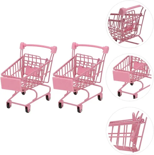 Vista 2 de Happyyami 2pcs Mini Carrito de compras de Metal Carrito de Supermercado Mini Carrito de Compras Carrito de Compras Carrito de Utilidad Carro