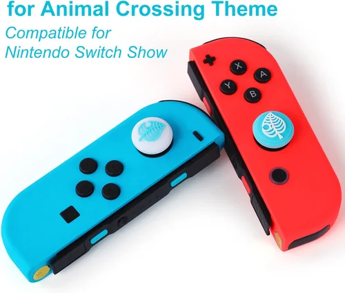 Vista 3 de Tscope Lindas tapas de agarre para el pulgar para Nintendo SwitchLiteOLED para Animal Crossing Kawaii Leaf Joystick Analog Soft Silicone Button