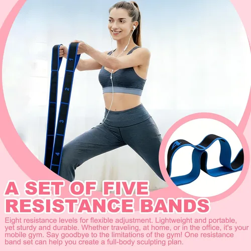 Vista 7 de Paquete de 5 bandas de resistencia para fitness, bandas de resistencia numeradas para glúteos, bandas elásticas de entrenamiento de 8 secciones