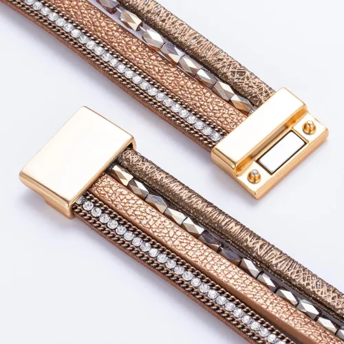 Vista 138 de FANCY SHINY - Pulsera de cuero estilo bohemio, pulsera de cuentas de cristal con cierre magnético, regalos de joyería para mujer